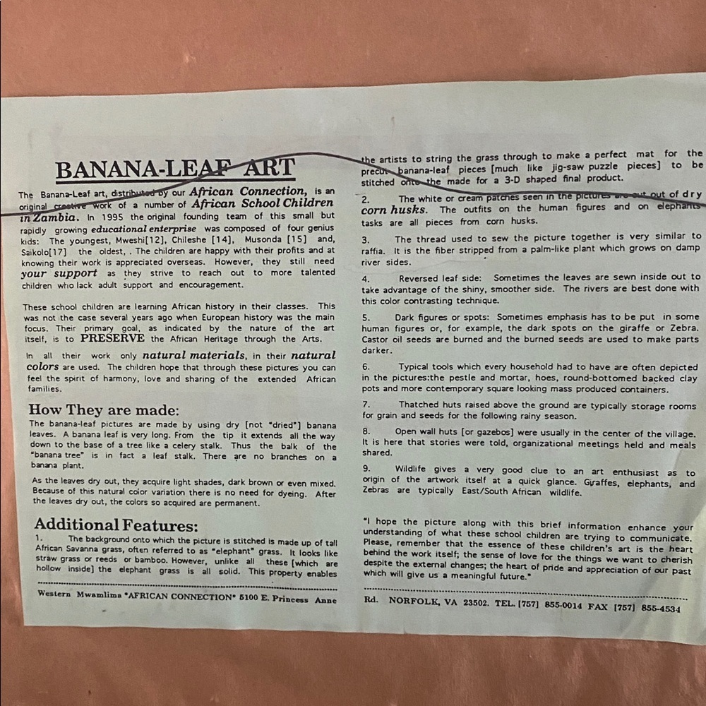Vintage Framed Banana Leaf Art – African Village Scene – Handmade in Zambia‎ - Picture 5 of 7